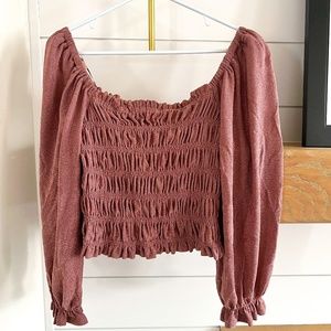 ASTR THE LABEL- GLITTER RUCHED BODICE TOP WITH FLOWY SLEEVES